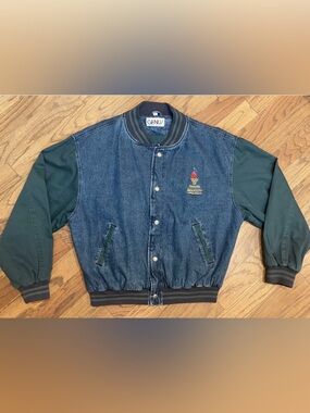 VTG Genus Denim BellSouth Atlanta 1996 Olympic Bomber/Varsity Jacket - Blue